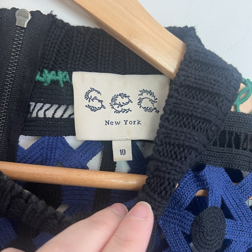 Sea New York crochet‎ dress size 10 Black/Blue/Green Contemporary Scalloped Hem - Picture 3 of 11